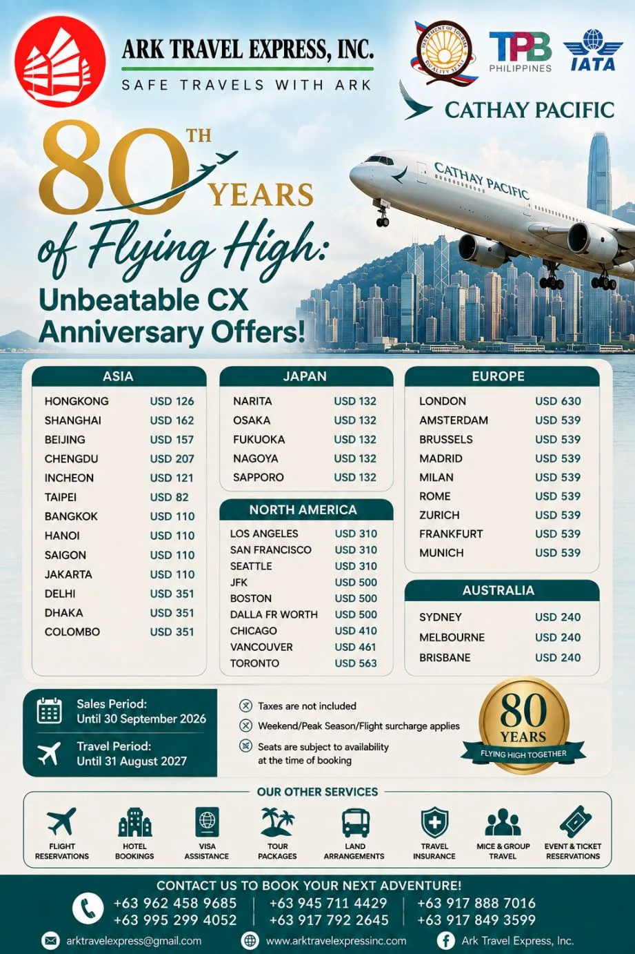 Cathay Pacific 80th Anniversary Fares